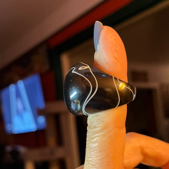 Vintage Size 6.25 Lucite Ring Chunky Bubble Dome Black Swirl Unisex Geometric - Picture 9 of 13